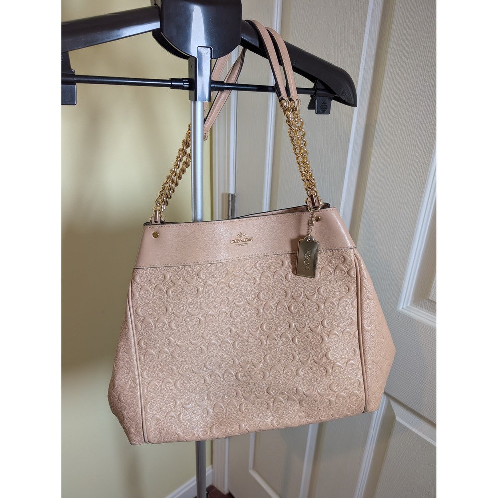 Coach Lexy Shoulder Bag Womens Blush Pink Embossed Signature C Leather Chain